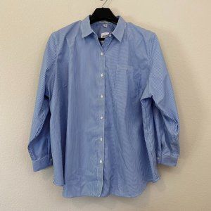 Coldwater Creek 3X Tunic Shirt Top Stripe Blue White Long Sleeve Cotton Button